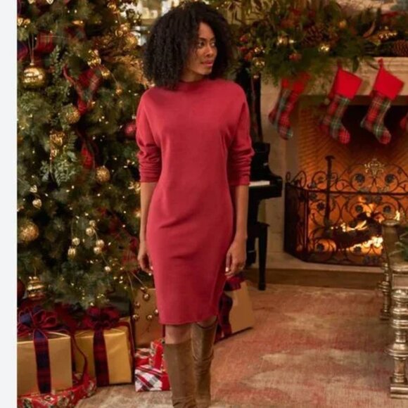 Frank & Eileen Izzie Sweatshirt Party Dress TRIPLE FLEECE Size: XS, Cranberry - Picture 2 of 6